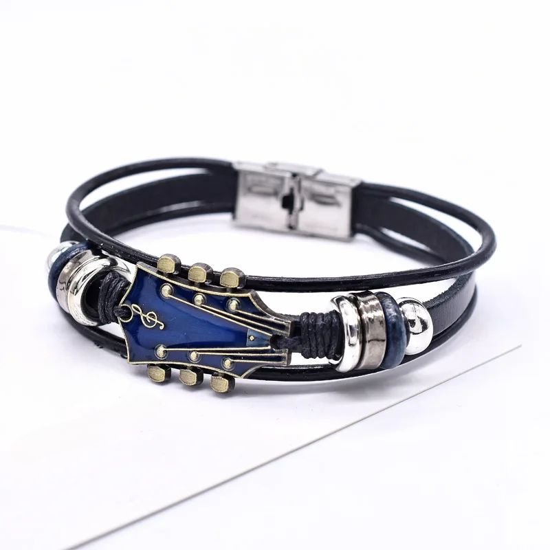 Classic Guitar Leather Wristband with Retro Style
