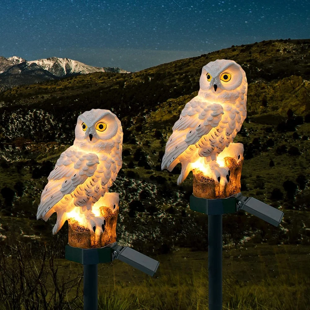Solar Powered Owl Garden Lamp Outdoor Set