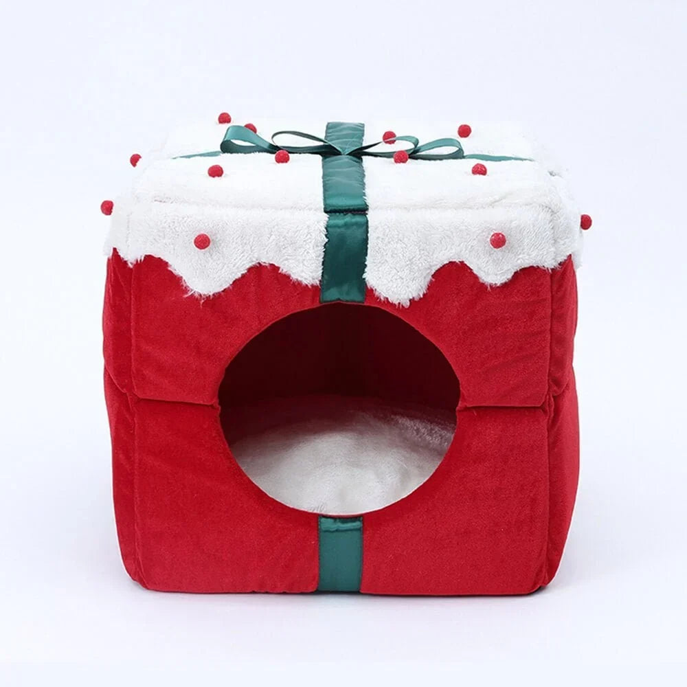 Christmas 2-in-1 Pet Cave Bed with Non-Slip Base