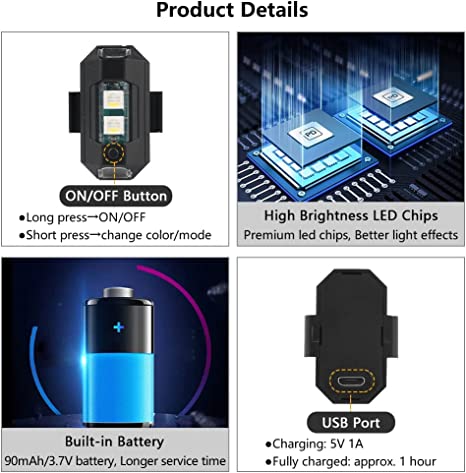 Colorful LED Plane Flashing Light with USB Recharge