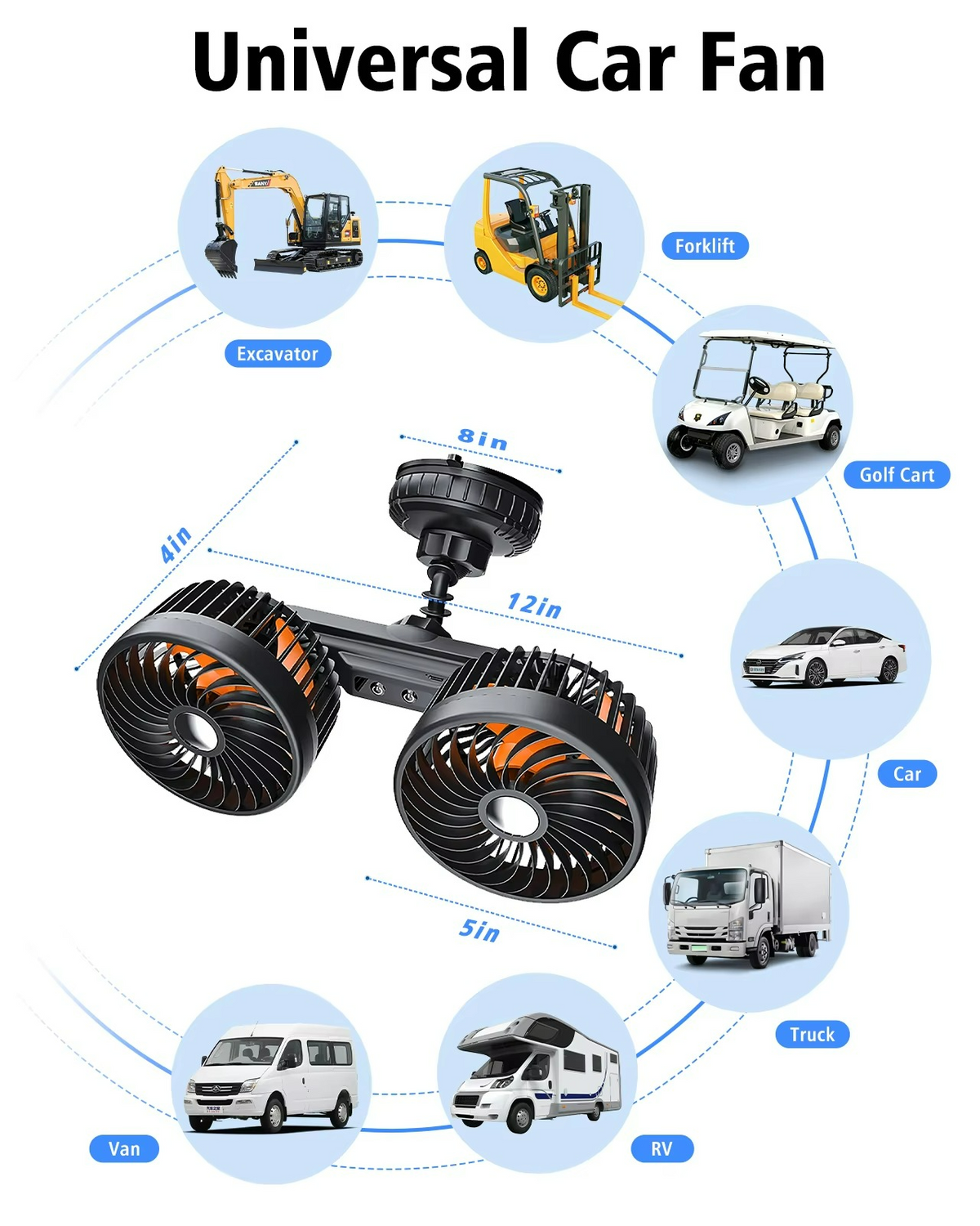 Portable Car Air Fan with Rechargeable Battery
