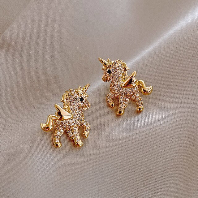 Sparkly Unicorn Earrings with Cubic Zirconia Stones - Cofik