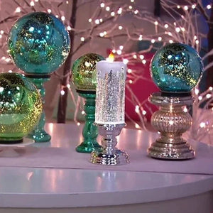 Magical Christmas Lighting – LED Glitter Candle with Water & Swirling Glitter, Christmas Decoration in Blue, Gold, Red or Silver