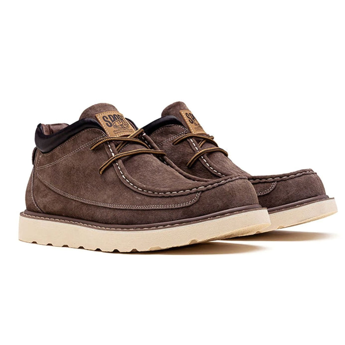 Men's Lace-Up Suede Moc Toe Wedge Boots