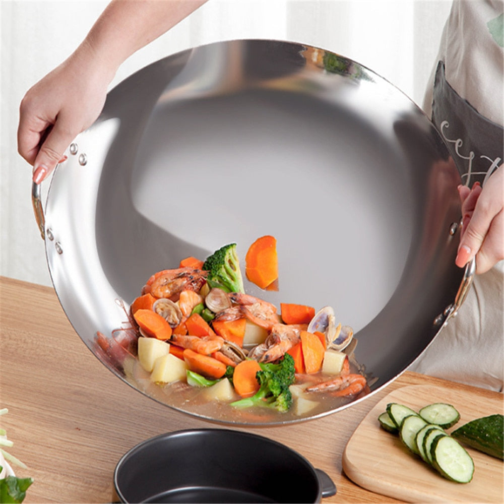 Large Stainless Steel Cooking Wok Pan Set