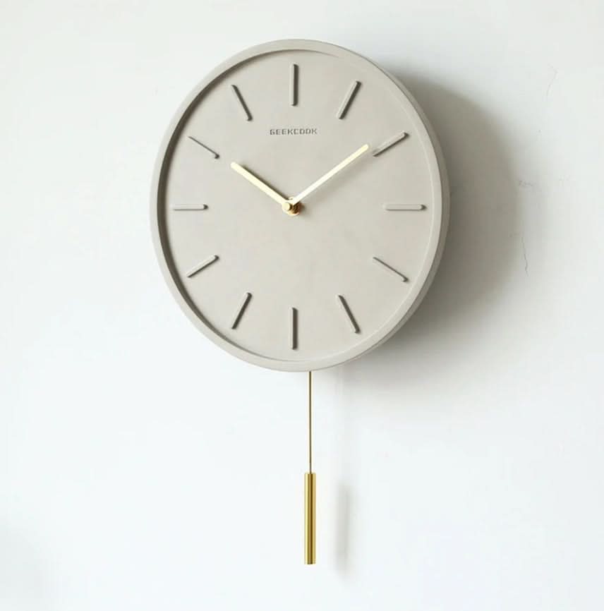 Modern Minimalist Cement Wall Clock with Metal Pendulum