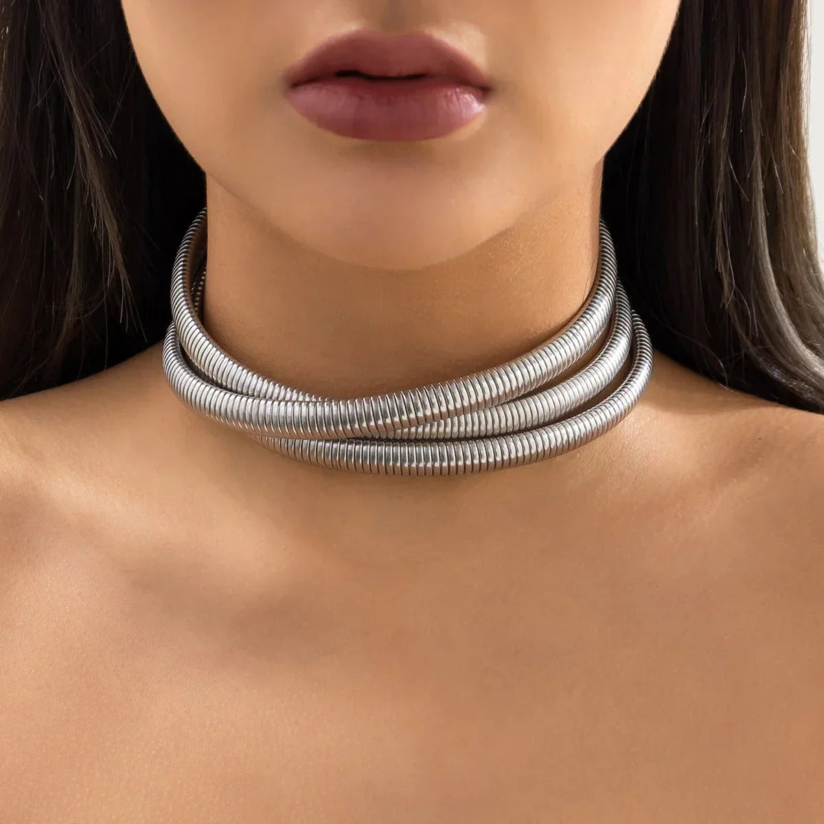 Thick Triple Layer Chunky Chain Choker Necklace