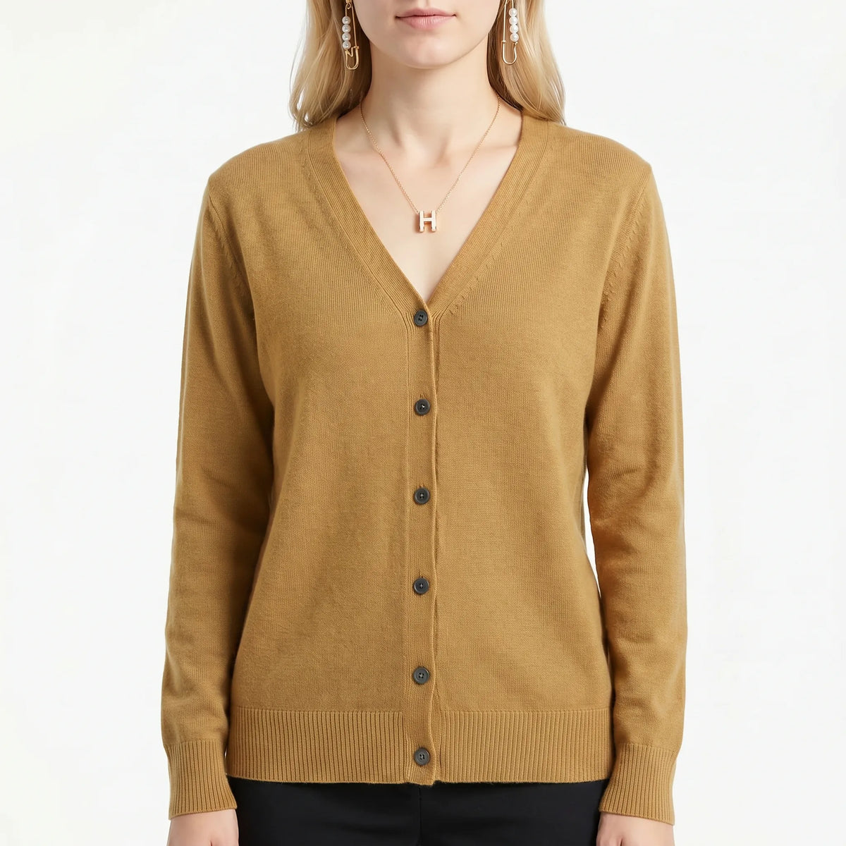 V-Neck Buttoned Knit Cardigan