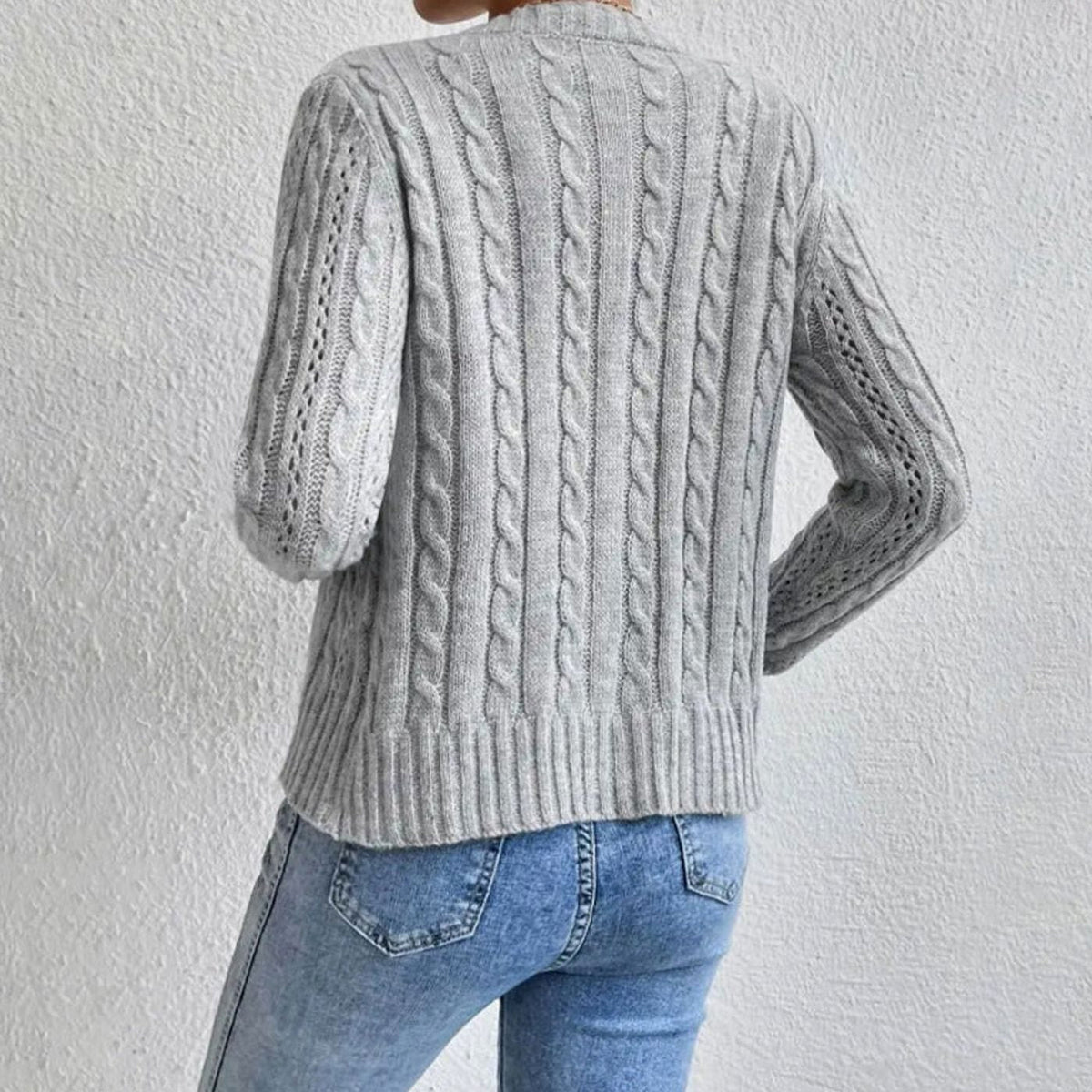 Women's Cable-Knit Long-Sleeve Button-Front Cardigan Sweater