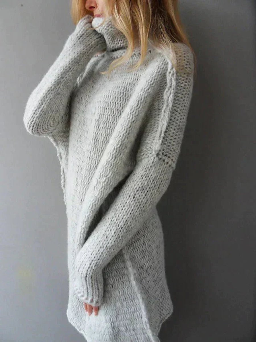 Women's Oversized Chunky Knit Turtleneck Sweater - Gray Long Fit