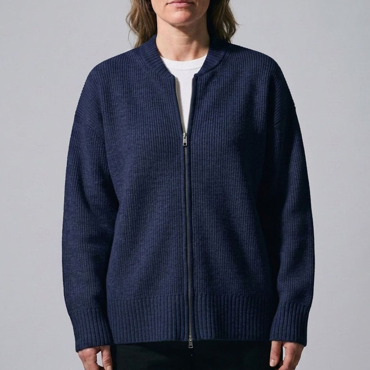 Women's Relaxed-Fit Full-Zip Ribbed Knit Cardigan