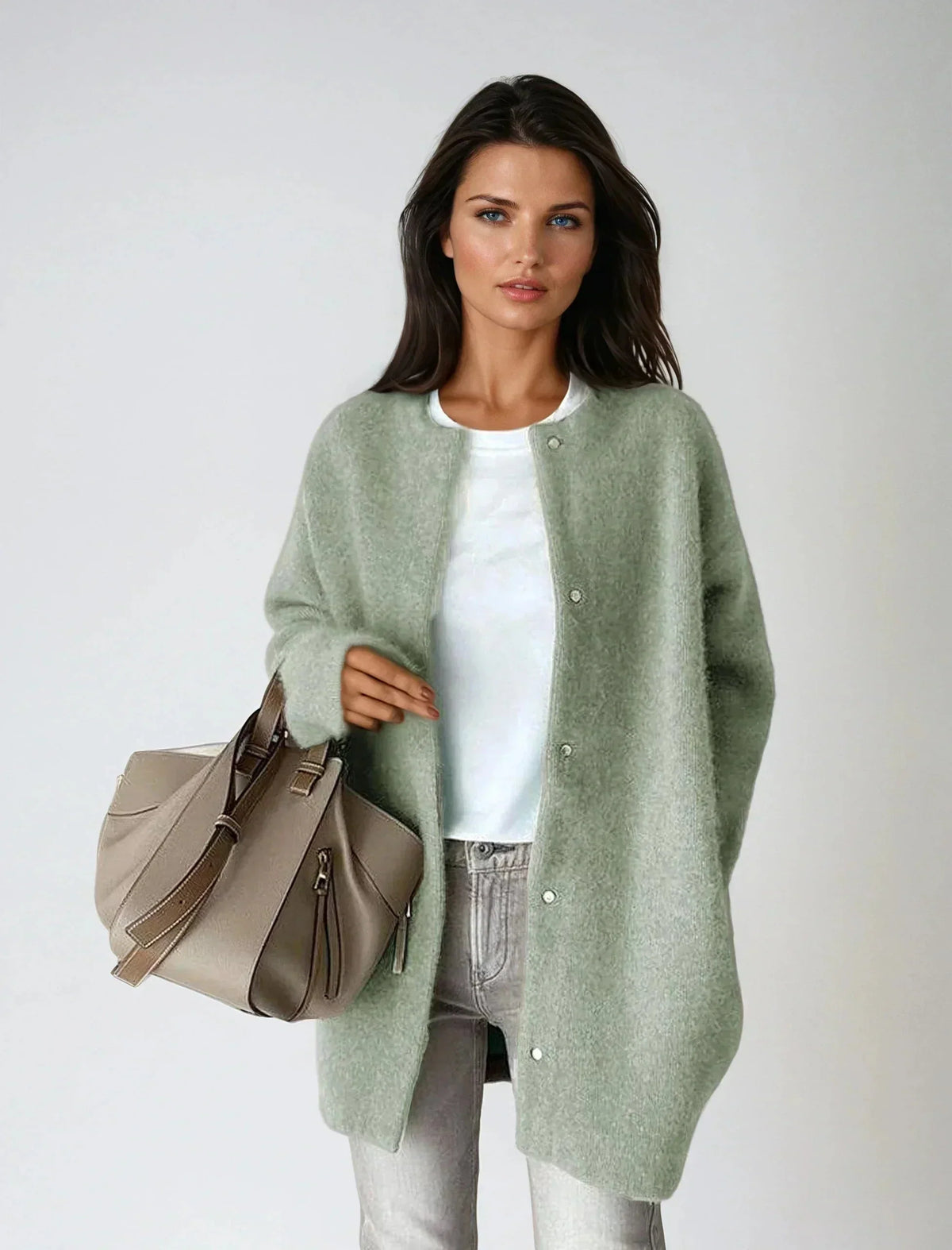 Wool-Blend Button-Up Cardigan