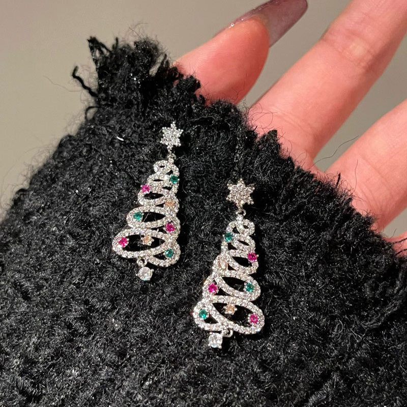Sparkly Xmas Tree Dangle Earrings