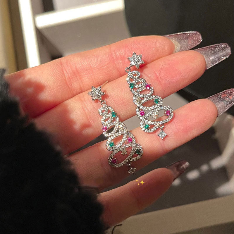 Sparkly Xmas Tree Dangle Earrings
