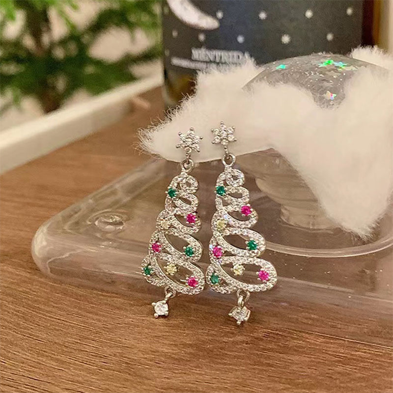 Sparkly Xmas Tree Dangle Earrings