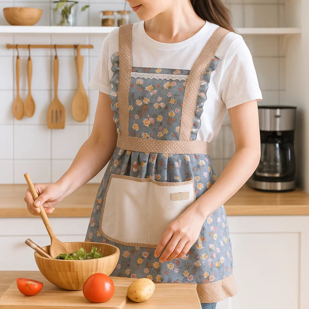 Pretty Floral Print Cooking Apron - Cofik