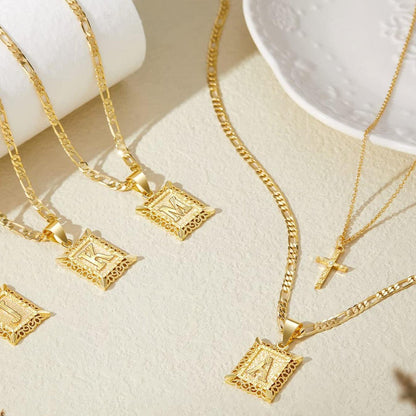 Personalized 14k Gold Initial and Cross Pendant Set