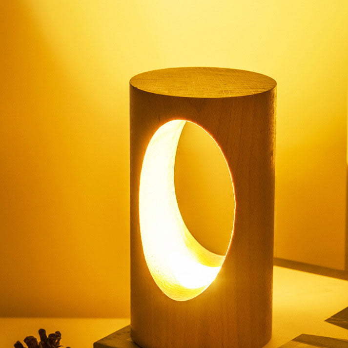 Natural Wood USB Bedside LED Table Lamp
