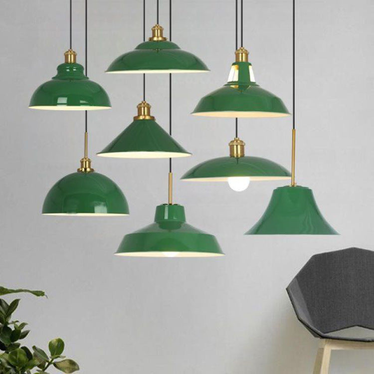 Vintage Metal Pendant Lamp Green Iron Shade