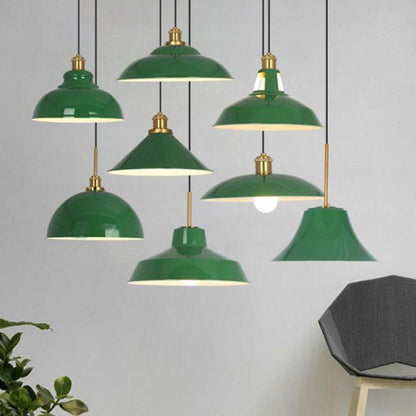 Vintage Metal Pendant Lamp Green Iron Shade