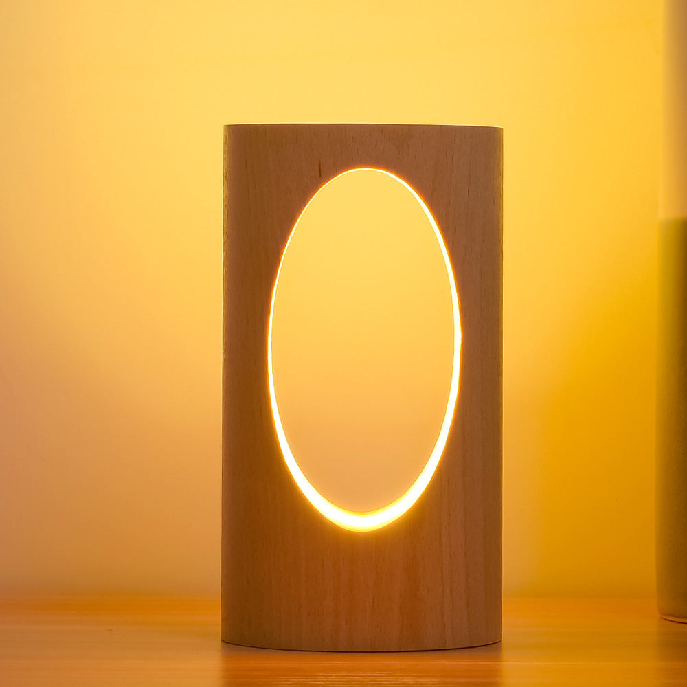 Natural Wood USB Bedside LED Table Lamp