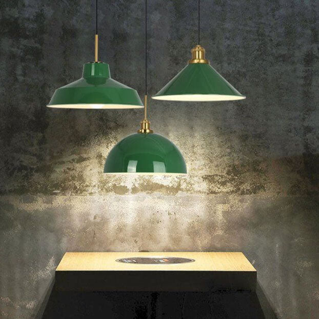 Vintage Metal Pendant Lamp Green Iron Shade