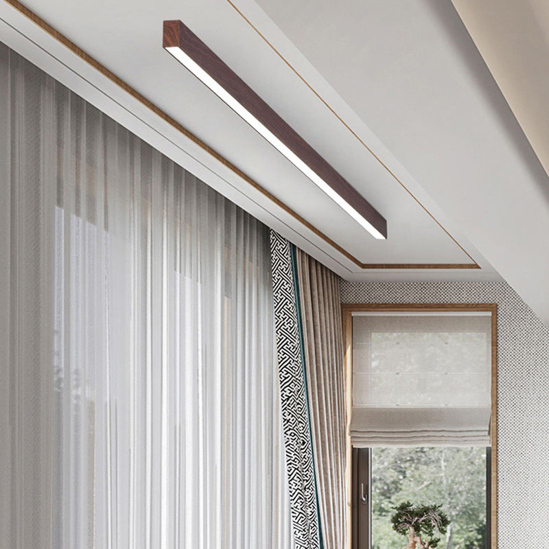 Sleek LED Ceiling Light Fixture 24 Inch Walnut Finish