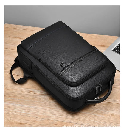 Stylish Leather Backpack with USB Port, 15.6 Inch, Black