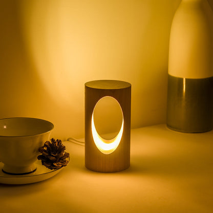 Natural Wood USB Bedside LED Table Lamp