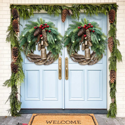 Rustic Christmas Wreath with Pinecones and Bells