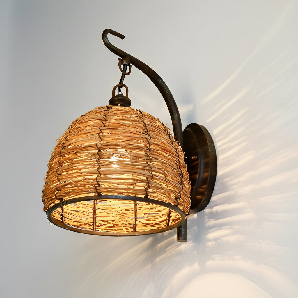 Rustic Woven Iron Wall Lamp