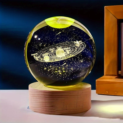 Elegant 3D Glass Table Lamp with Wood Base