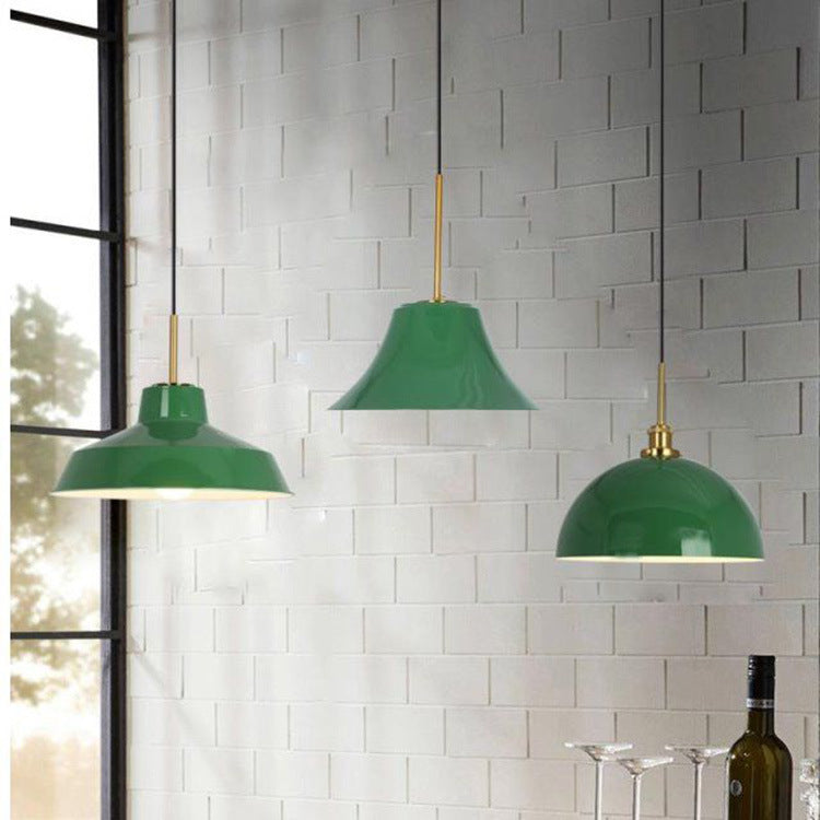 Vintage Metal Pendant Lamp Green Iron Shade