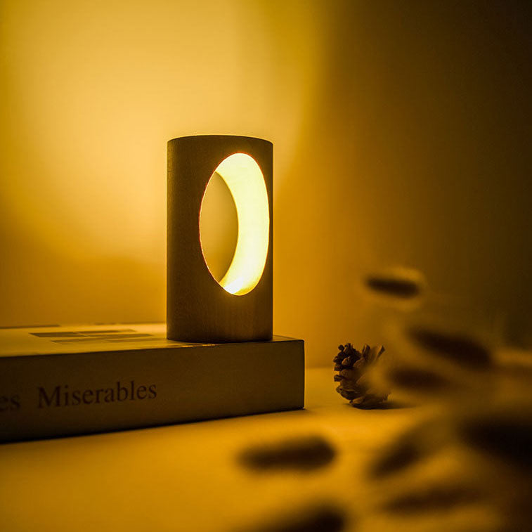 Natural Wood USB Bedside LED Table Lamp
