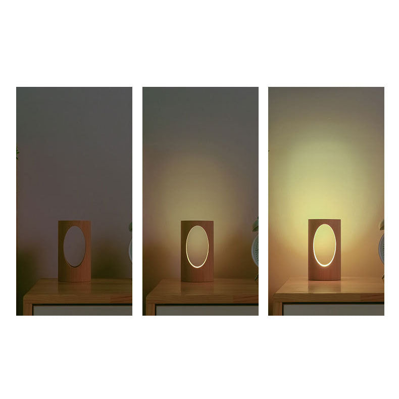 Natural Wood USB Bedside LED Table Lamp