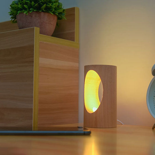 Natural Wood USB Bedside LED Table Lamp