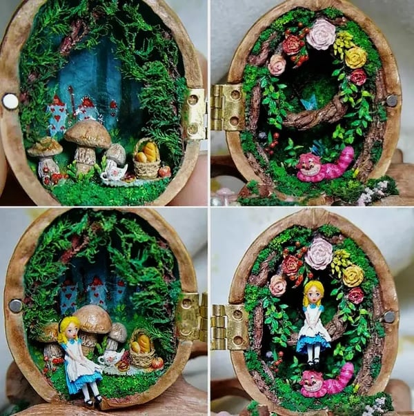 Small Wooden House Figurine with LED Light Detail
