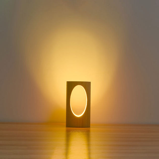 Natural Wood USB Bedside LED Table Lamp