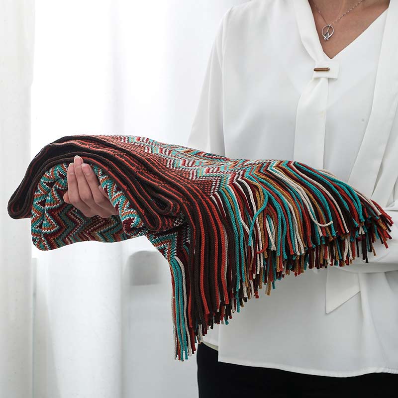 Vibrant Striped Fringe Throw Blanket