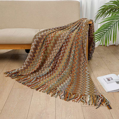 Vibrant Striped Fringe Throw Blanket