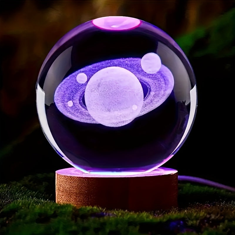 Elegant 3D Glass Table Lamp with Wood Base
