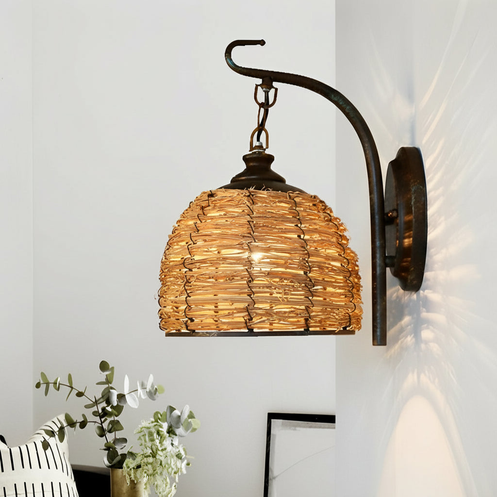 Rustic Woven Iron Wall Lamp