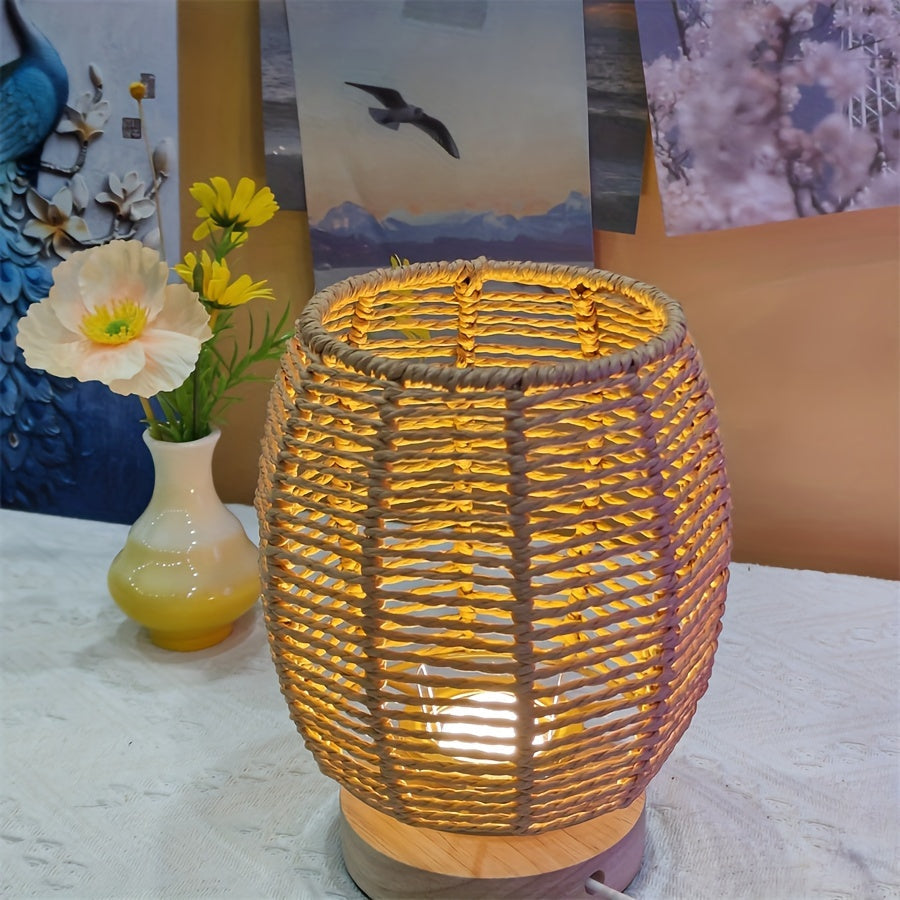 Rustic Wooden Table Lamp with LED Light