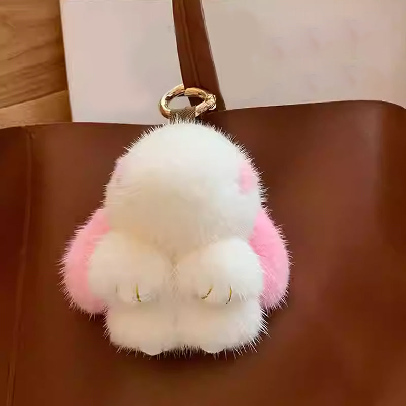 Adorable Plush Bunny Pom Pom Keychain Set