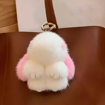 Adorable Plush Bunny Pom Pom Charm Keychain