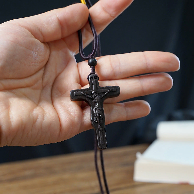 Wooden Cross Pendant Necklace