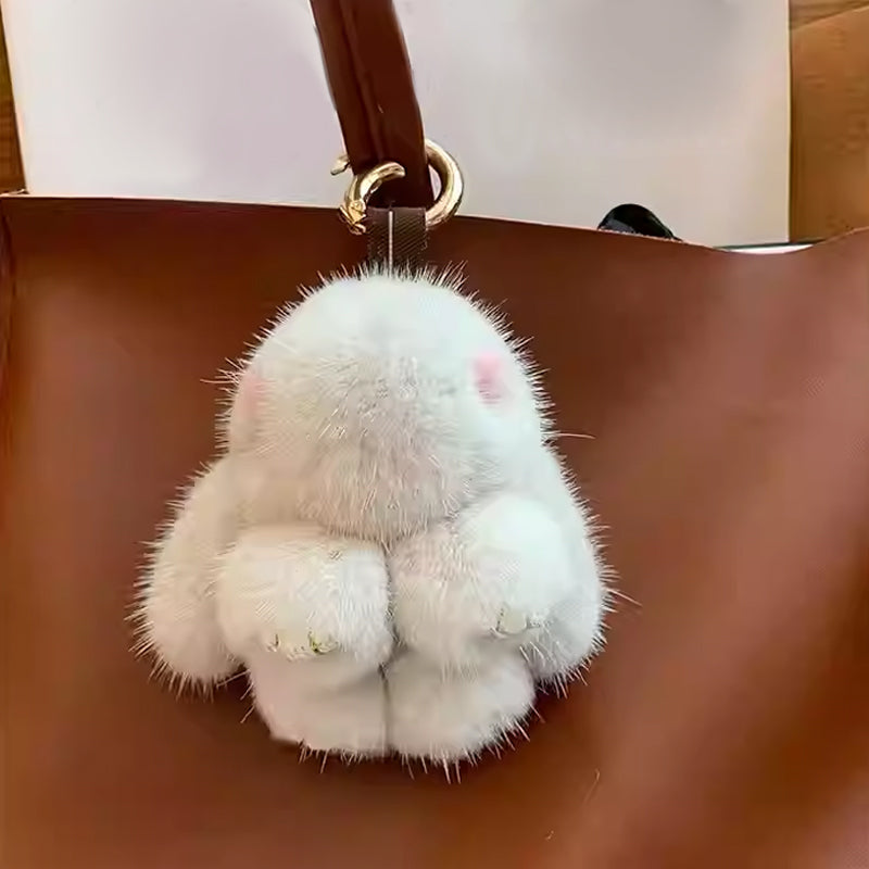 Adorable Plush Bunny Pom Pom Charm Keychain