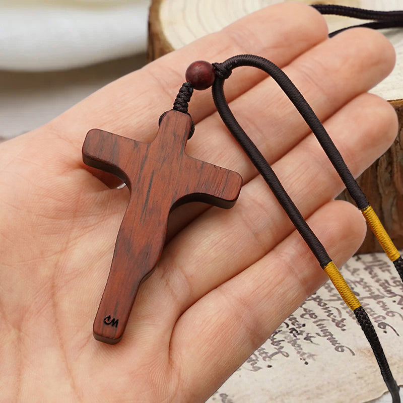 Wooden Cross Pendant Necklace