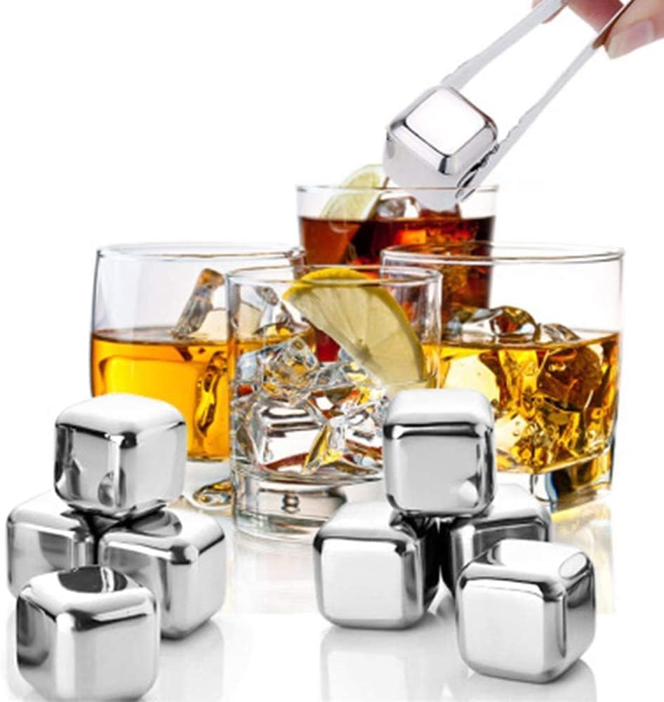 Durable Reusable Metal Ice Cubes Set with Tongs