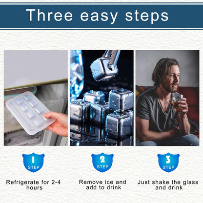 Durable Reusable Metal Ice Cubes Set with Tongs